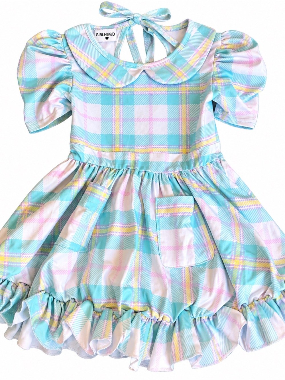 Girlhood Pastel Plaid Ruffle Dress - Blue & Pink
